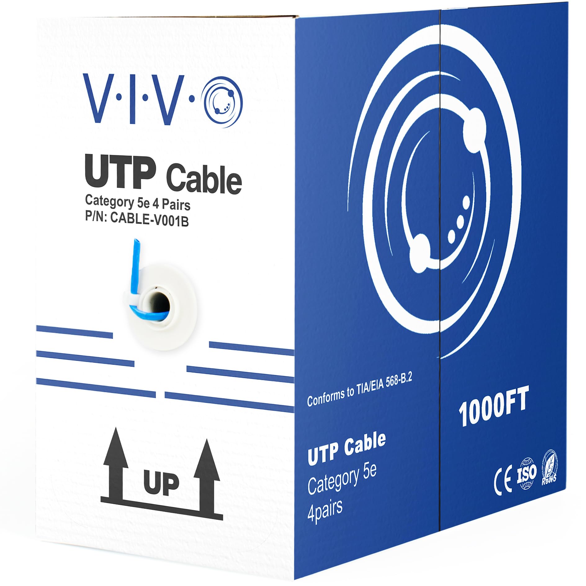 VIVO 1,000ft Bulk Cat5e Wire, CCA Ethernet Cable, 24 AWG, UTP Pull Box, LAN Network, Blue, CABLE-V001B