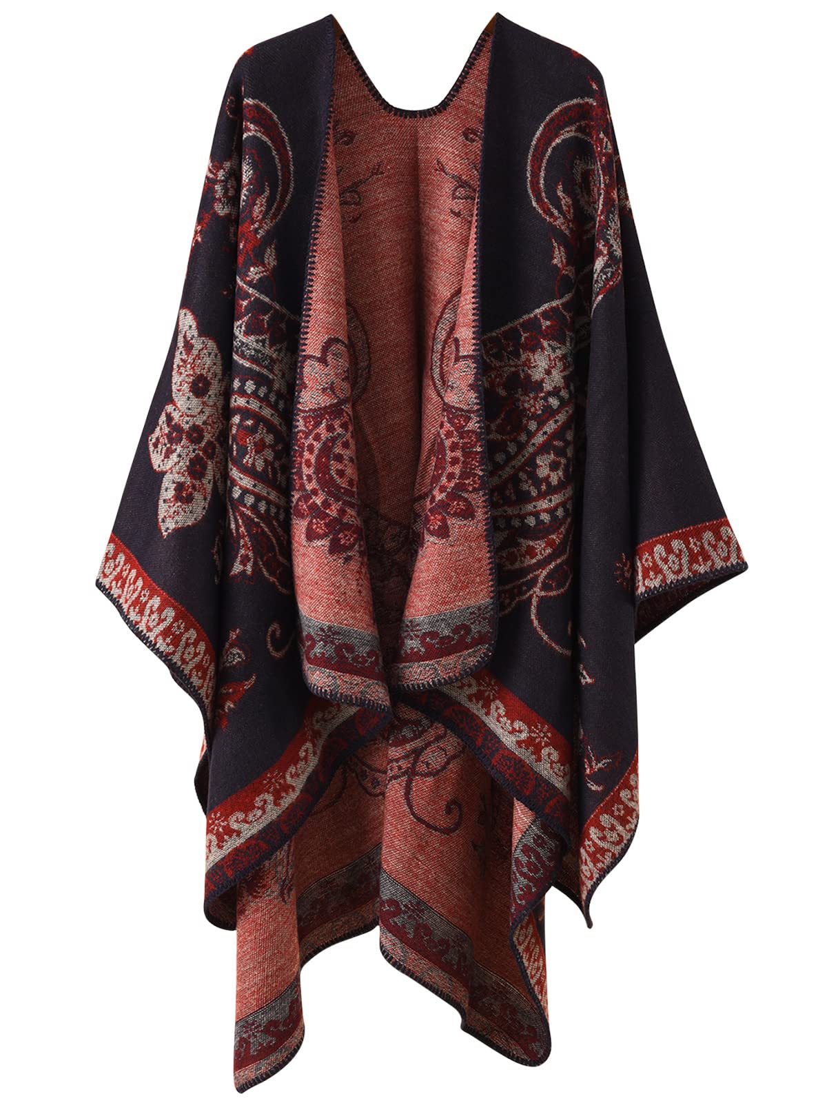 Châle Cape Femme Ouvert 160x135 Cm - Tricot Acrylique/polyester, épais Et Doux - Porté Comme écharpe, Poncho Ou Couverture