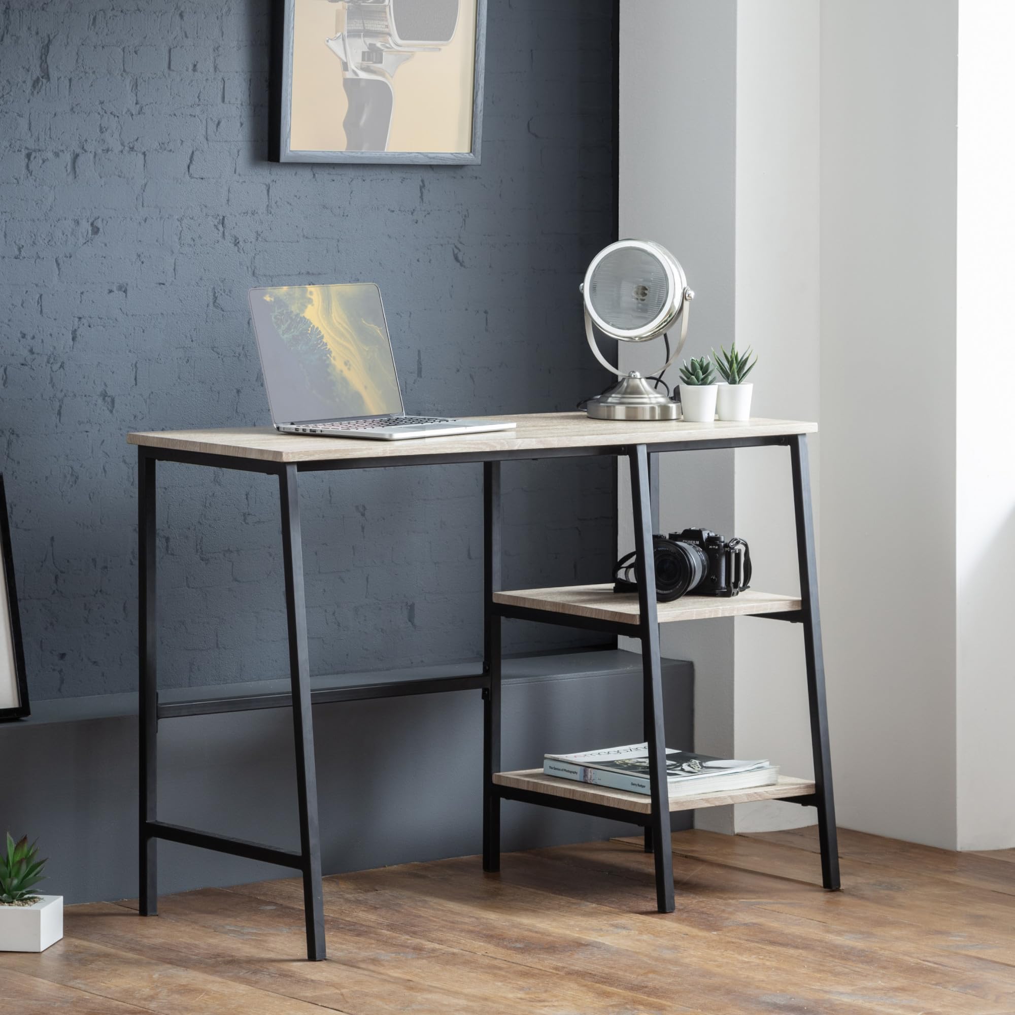 Julian Bowen Tribeca Desk - Sonoma Oak Finish - 2 Shelves - Modern Design
