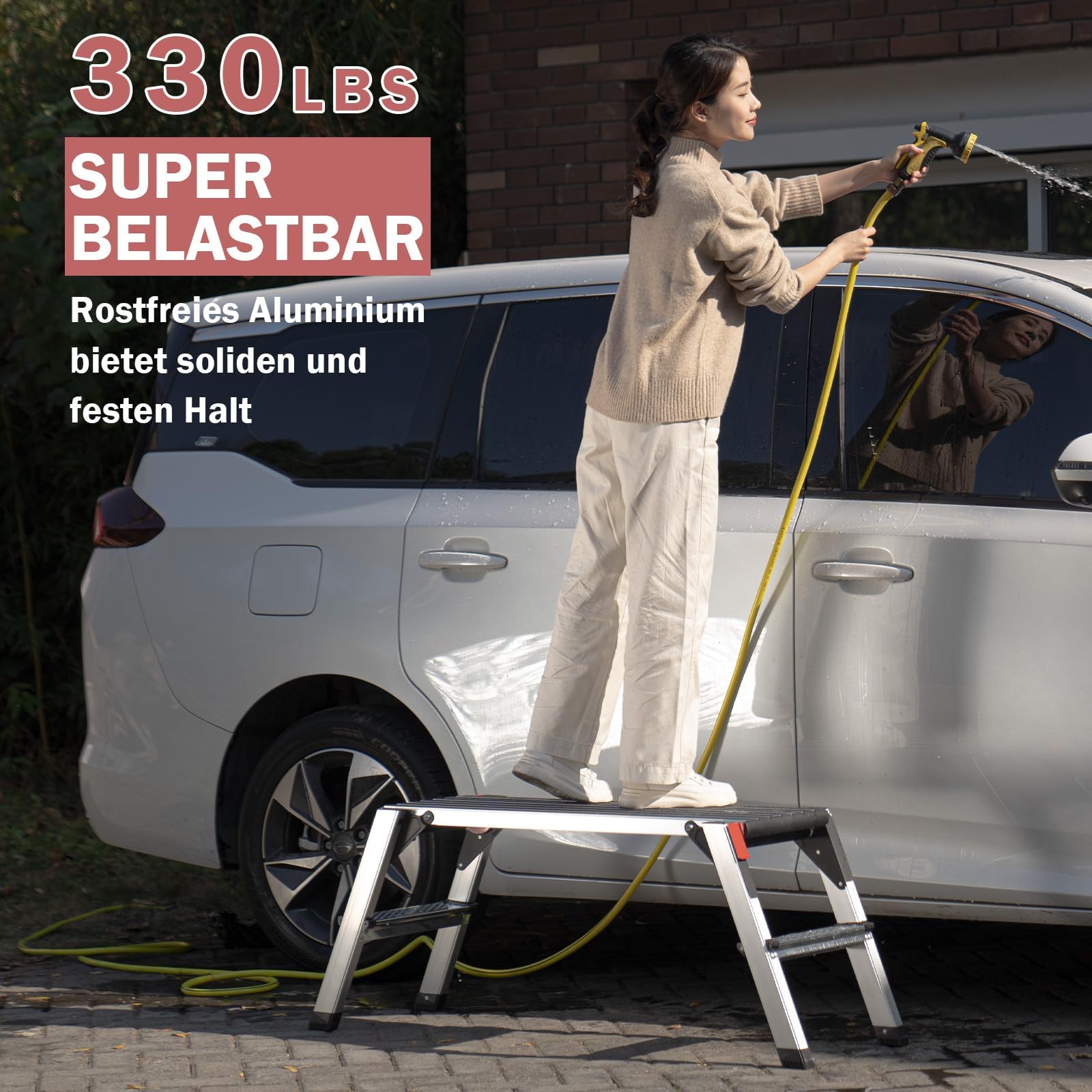 XinSunho Piattaforma di lavoro in alluminio, Scaletta pieghevole, fino a 150 kg, Scala alluminio portatile, con serrature di sicurezza, gradini ampli, Scaletta antiscivolo per casa e officina
