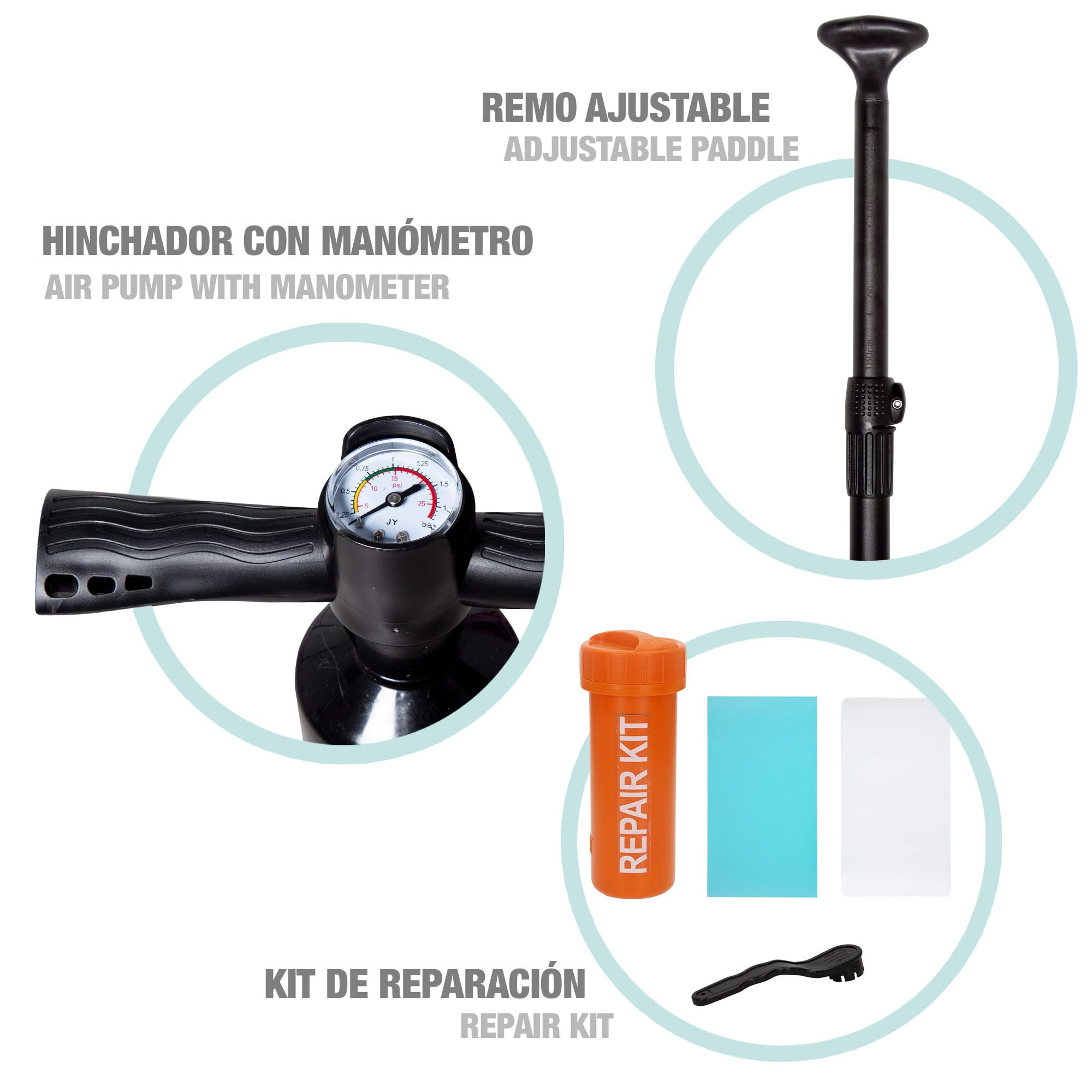 AKTIVE Tabla paddle surf hinchable, Adulto, 340x81x15 cm, Soporta 200 kg, Hinchador con manómetro, Remo ajustable, Kit reparación, Mochila transporte, Accesorios playa (54371)