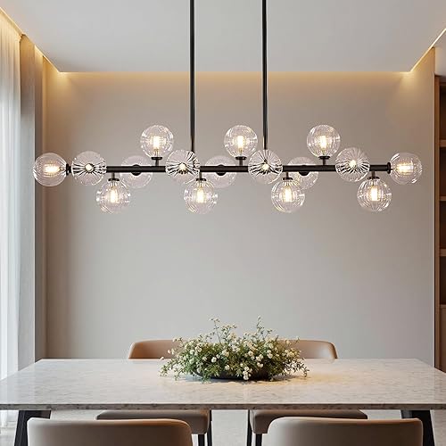 Miniatura 26 de GC-02 - Candelabro Sputnik con globo de cristal, lámpara moderna de mediados de siglo con 16 luces sobre mesa, candelabros lineales para comedor