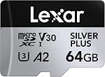 Carte Micro SD Lexar Silver Plus 64Go, Jusqu'à 205 Mo/s Vitesse de Lecture, Carte Mémoire Micro SD avec Adaptateur SD, UHS-I, A2, U3, V30, Classe 10, Carte mémoire microSDXC 4K UHD