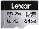 Lexar Silver Plus 64GB Micro SD Card, Microsdxc TF Card up to 205MB/s Reading, 100MB/s Write Micro SD+ Memory Card Adapter, A2, U3, Class 10, V30, Full HD and 4K UHD Video gallery image