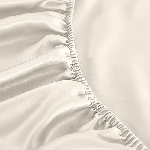 Miniatura 7 de Juego de sábanas de tamaño matrimonial de color marfil con bolsillo profundo, transpirables, 1800 hilos, sábanas de hotel de lujo, juego de sábanas