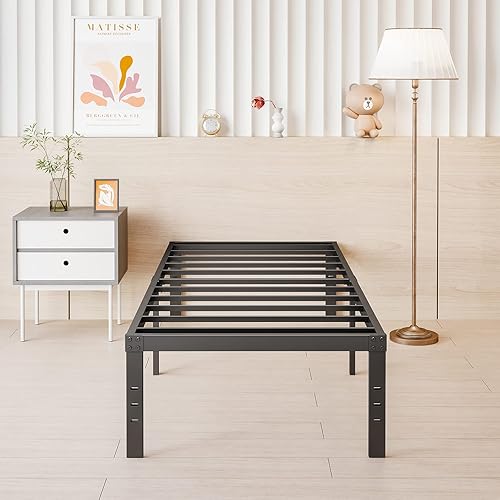 Miniatura 28 de COMASACH Base de cama de metal tamaño Queen, no necesita somier, plataforma negra sin ruido de 12 pulgadas, fácil montaje, soporte de listones de