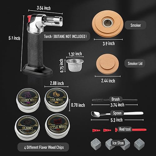 Miniatura 2 de Kit de ahumador de cóctel con antorcha, regalos para hombre, maridos, papá, chips de madera de 4 sabores, kit de whisky bourbon antiguo con una