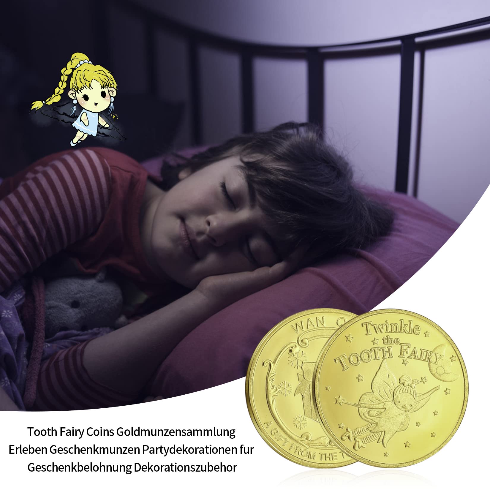6 sztuk monet, złote wróżki zębów, prezent dla dziewczynek i chłopców, prezent dla zgubionych zębów, prezent