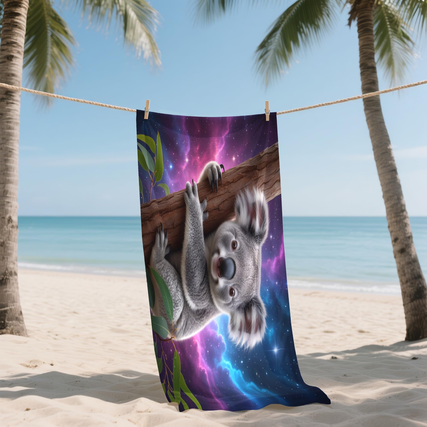Serviette de Plage XXL Microfibre Koala Animaux Enfant Ciel étoilé, Drap de Plage Séchage Rapide Anti Sable & Légère, Serviette de Bain Grande Taille 100x200 cm, Accessoire & Cadeau été