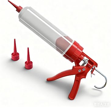 Professional Caulking Gun, Red and White, Manual Pressure Grouting Tool, 14.96x2.36 Inch, Labor Saving Design,Suitable for grouting various materials