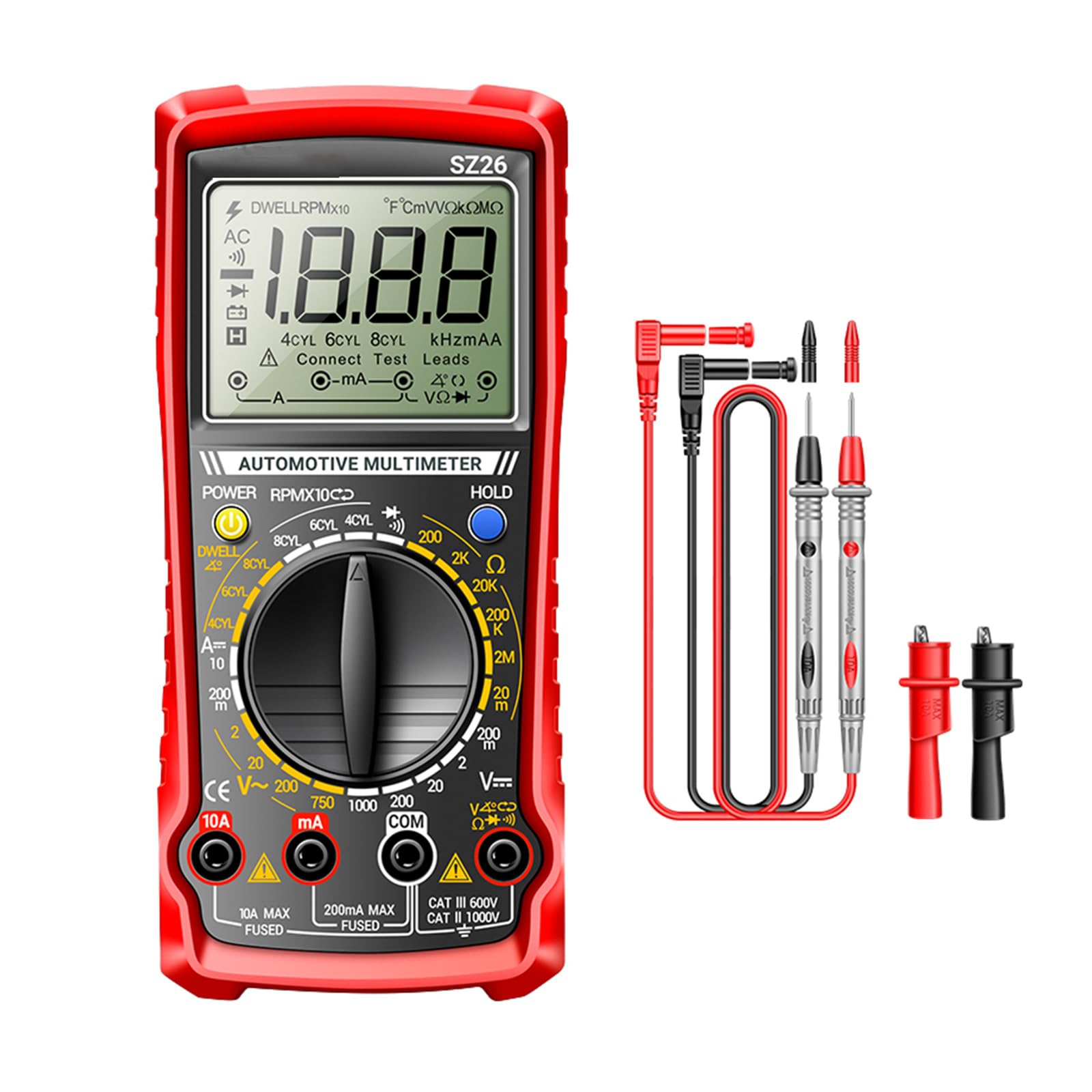 Tsophreniq Red Sz26 Digital Tester Data Hold Auto Off Multitester Voltages Current Tester High Precisions 1999 Counts Multimeter Multimeter