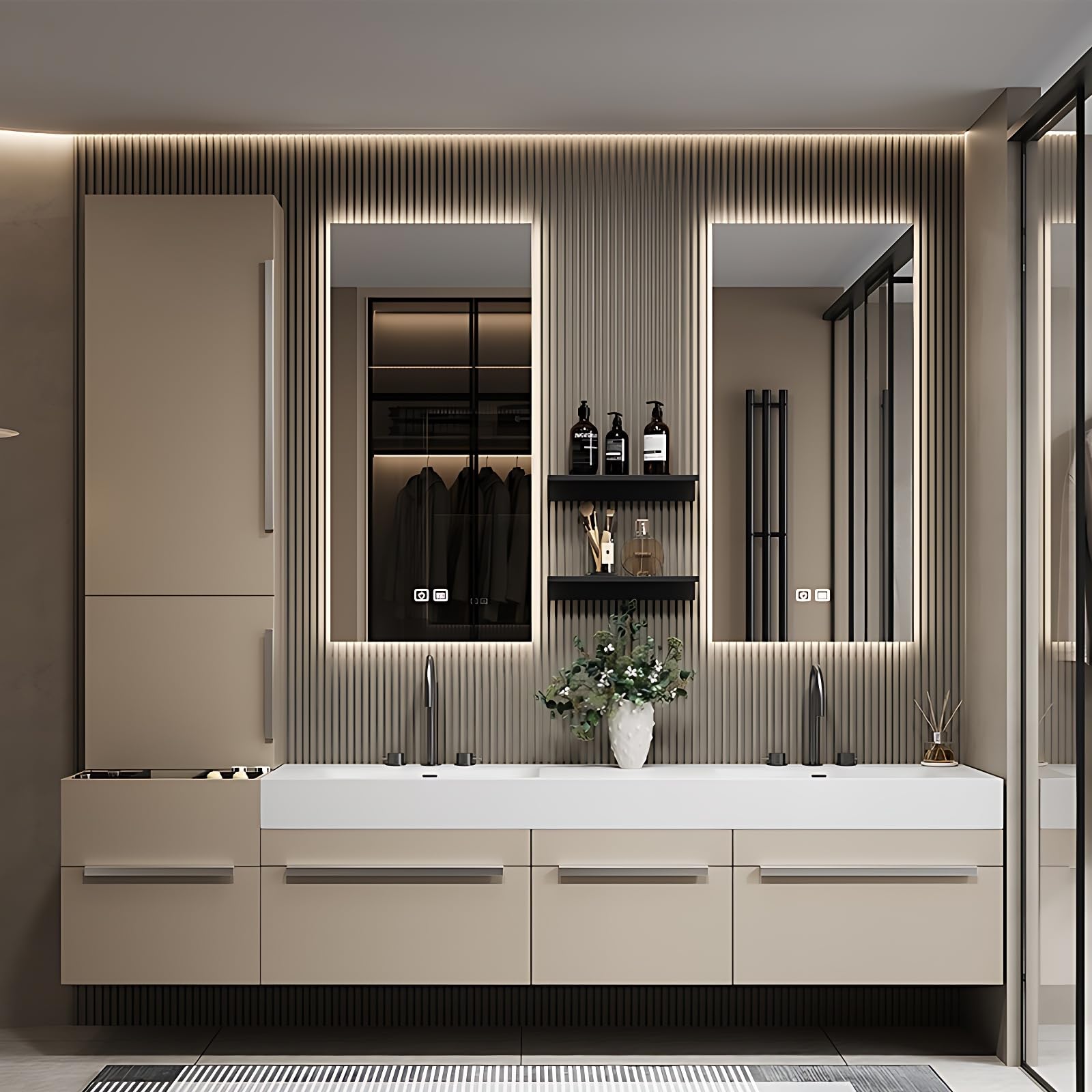 ZGNBSD 88 in Luxury Bathroom Vanity Set - Double Bathroom Vanity with Sinks & Smart Defogging Mirror | Floating Wall Mount | Multi-Layer Solid Wood