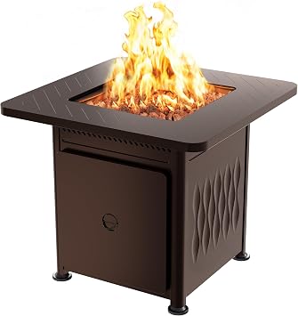 EAST OAK 28" Outdoor Propane Fire Pit Table | 52,000 BTU Gas Fire Pit Table for Outside with Magnetic Lid | Storage Basket & Lava Rocks | CSA Certified for Patio, Garden & Backyard | Brown