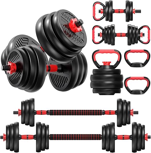 Miniatura 9 de Juego de mancuernas ajustables de 85 libras, juego de pesas 4 en 1, juego de mancuernas de peso ajustable, equipo de gimnasio en casa con mancuerna,