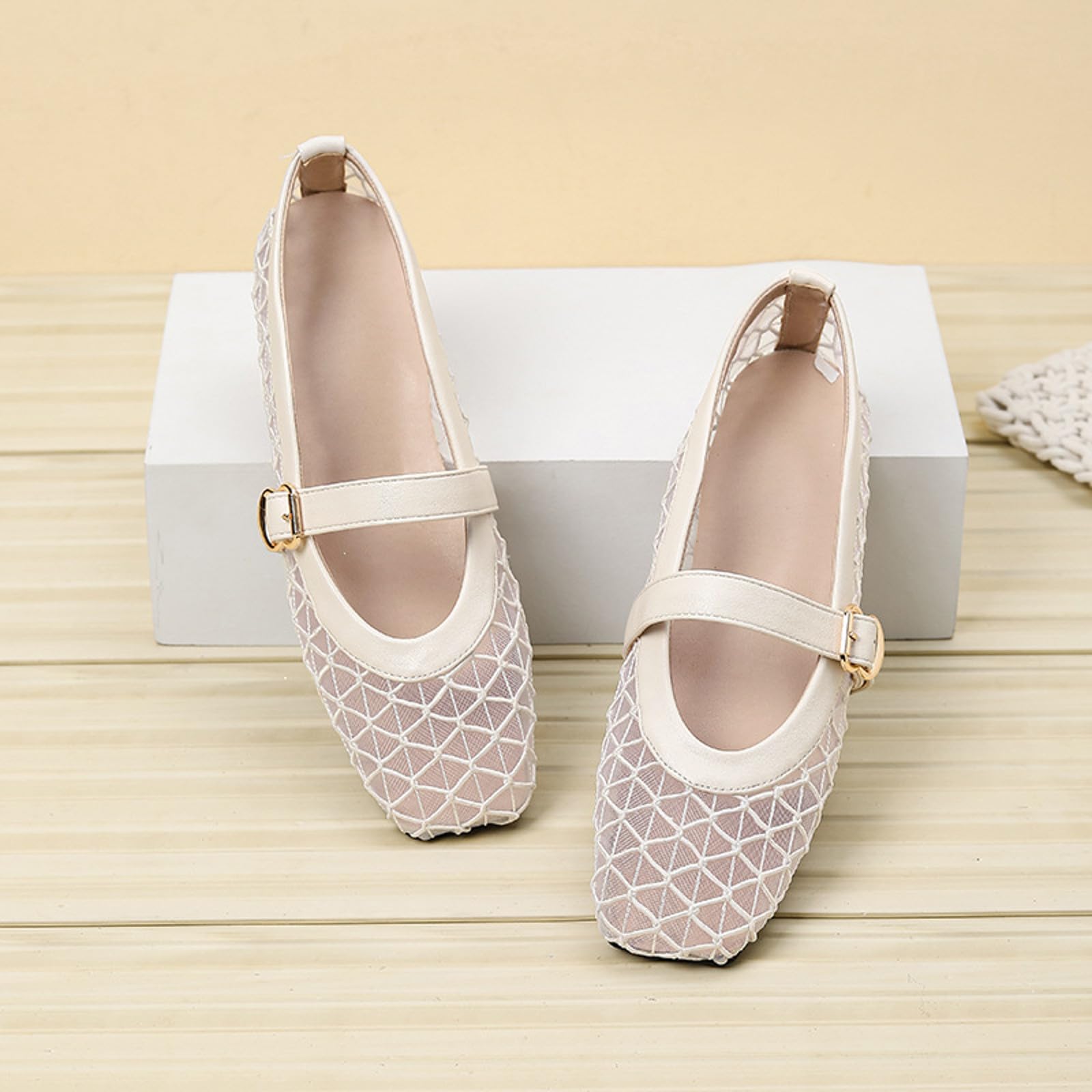 Bailarinas elegantes, transpirables y cómodas para mujer, zapatos de verano sin cordones, zapatos deportivos de baile con cordones, zapatos de bailarina blancos, zapatos Mary Jane ligeros sin cordones