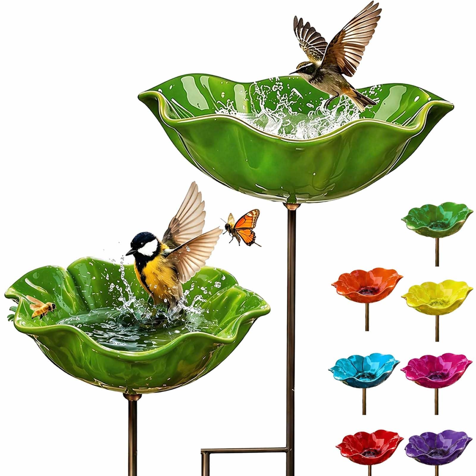 Handgefertigter Metall-Gartenstecker Mit Blume und Vogel,Blumenstecker VogelträNke Garten,Blumen Gartenstecker füR VöGel,Bienens SchmetterlingsträNke (Grün,2)