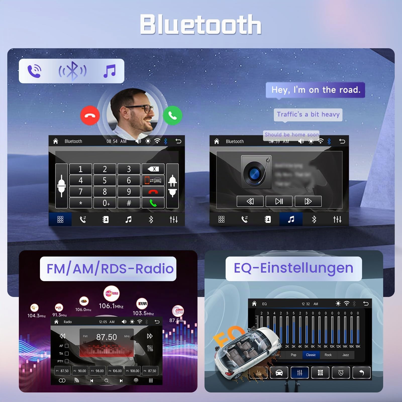Rimoody Autoradio 1 DIN mit Wireless CarPlay & Android Auto, 9 Zoll Touchscreen, Mirror Link, DVR, Lenkradsteuerung, 12-LED Rückfahrkamera, für Auto