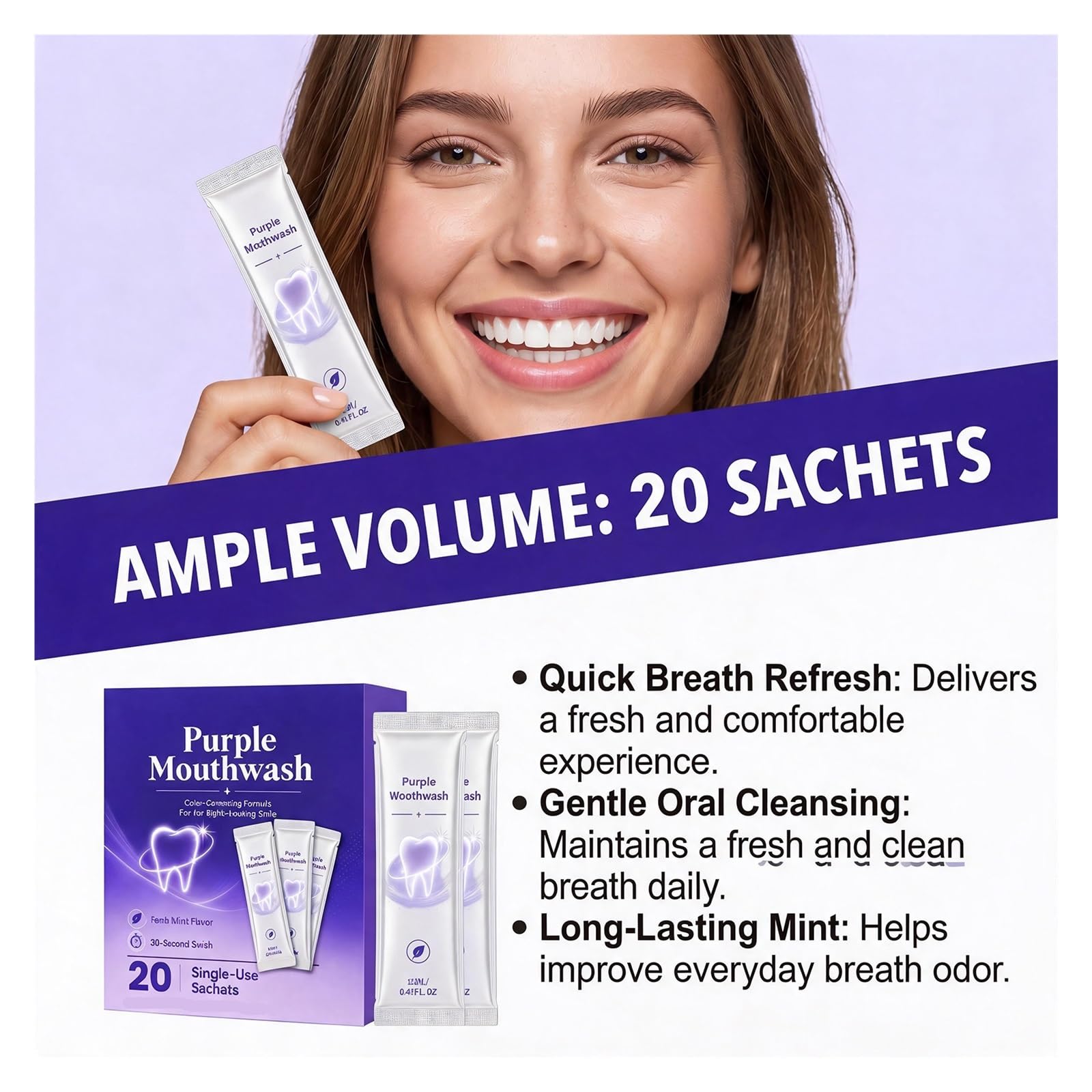 Purple Mint Mundwasser 240 ml (20 Tabletten) | Schnelle Mundreinigung(2pcs)