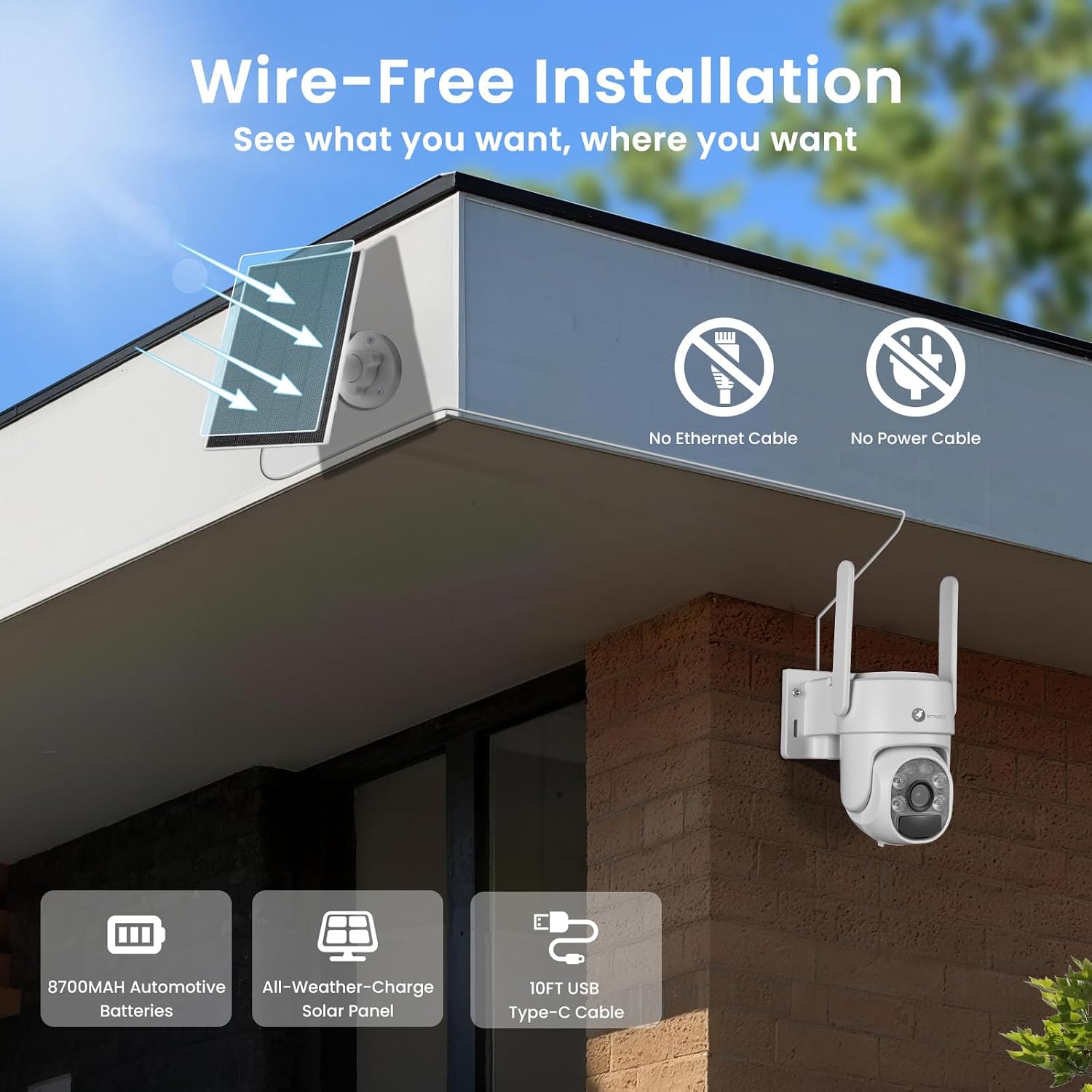 xmartO PTZ Wire-Free Solar Security Camera System, 6-Cam Kit AI Tracking image 3