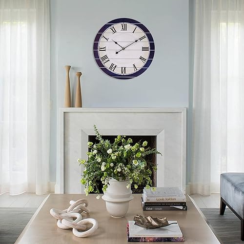 Miniatura 3 de Mofine Relojes de pared para decoración de sala de estar, reloj de pared grande de 24 pulgadas, funciona con pilas, reloj de pared costero de madera