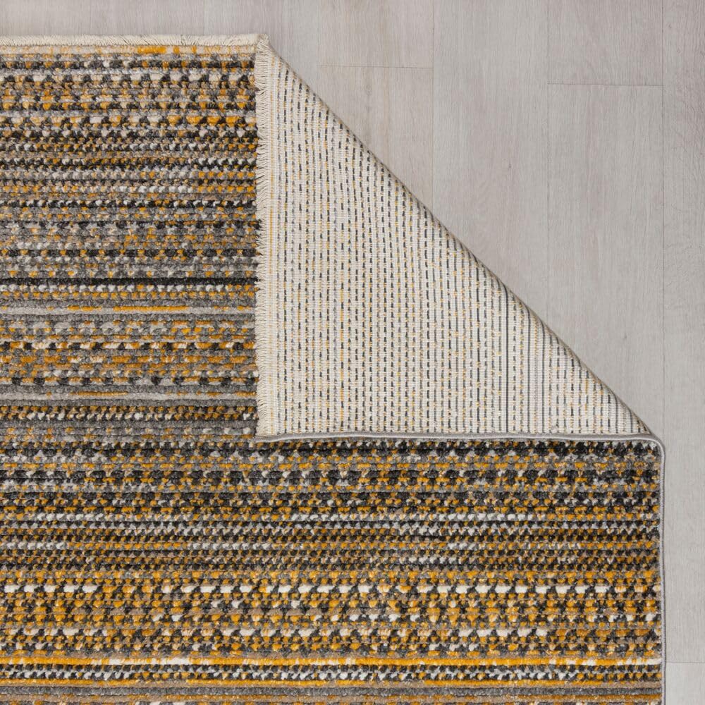 Tapis de Passage Motif Rayé Dense et Robuste Jaune Moutarde 60 x 230 cm Salle à Manger | PERRAN
