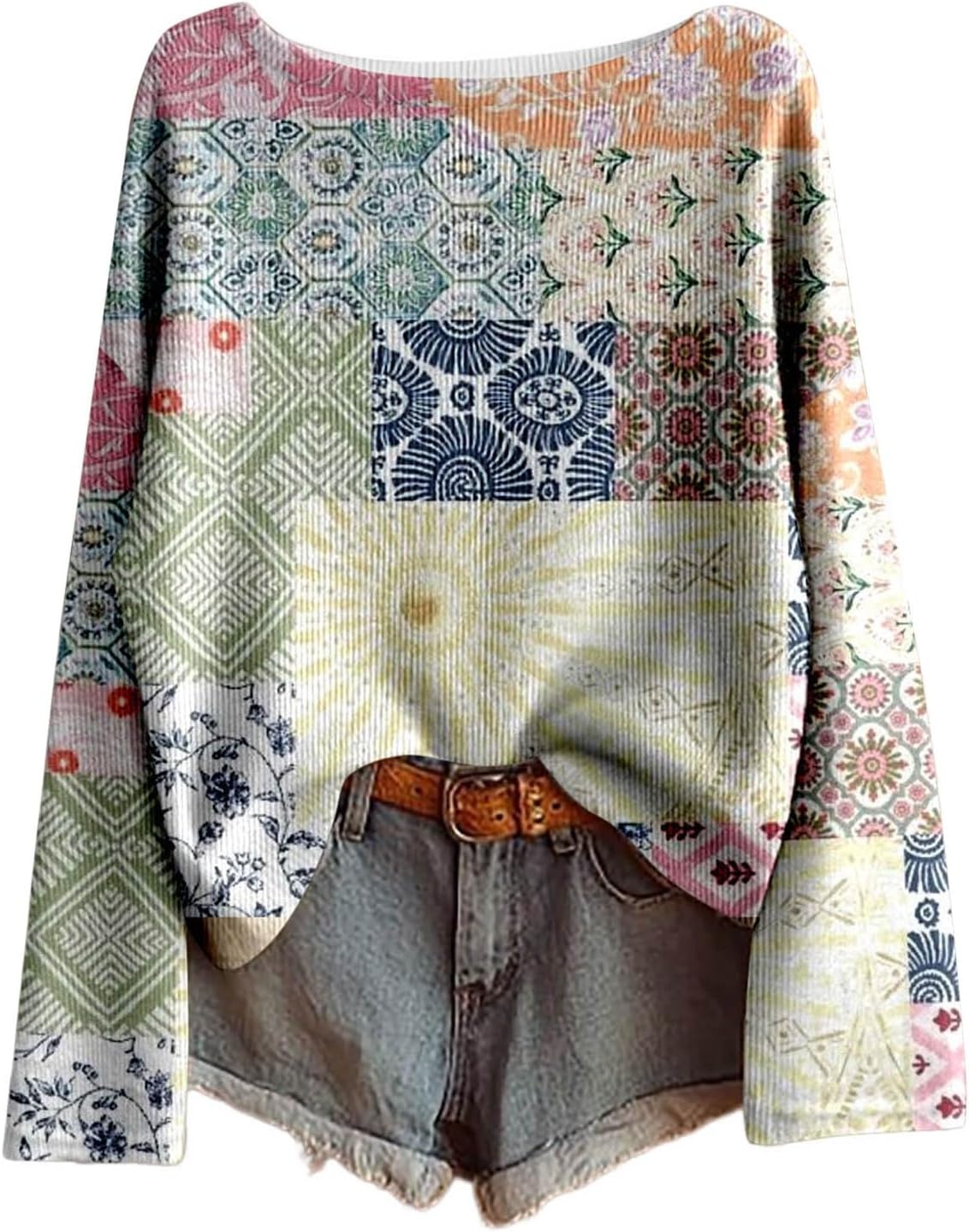 T Shirt Femme Manches Longues - Pull Tee Shirt Rétro Chic Et