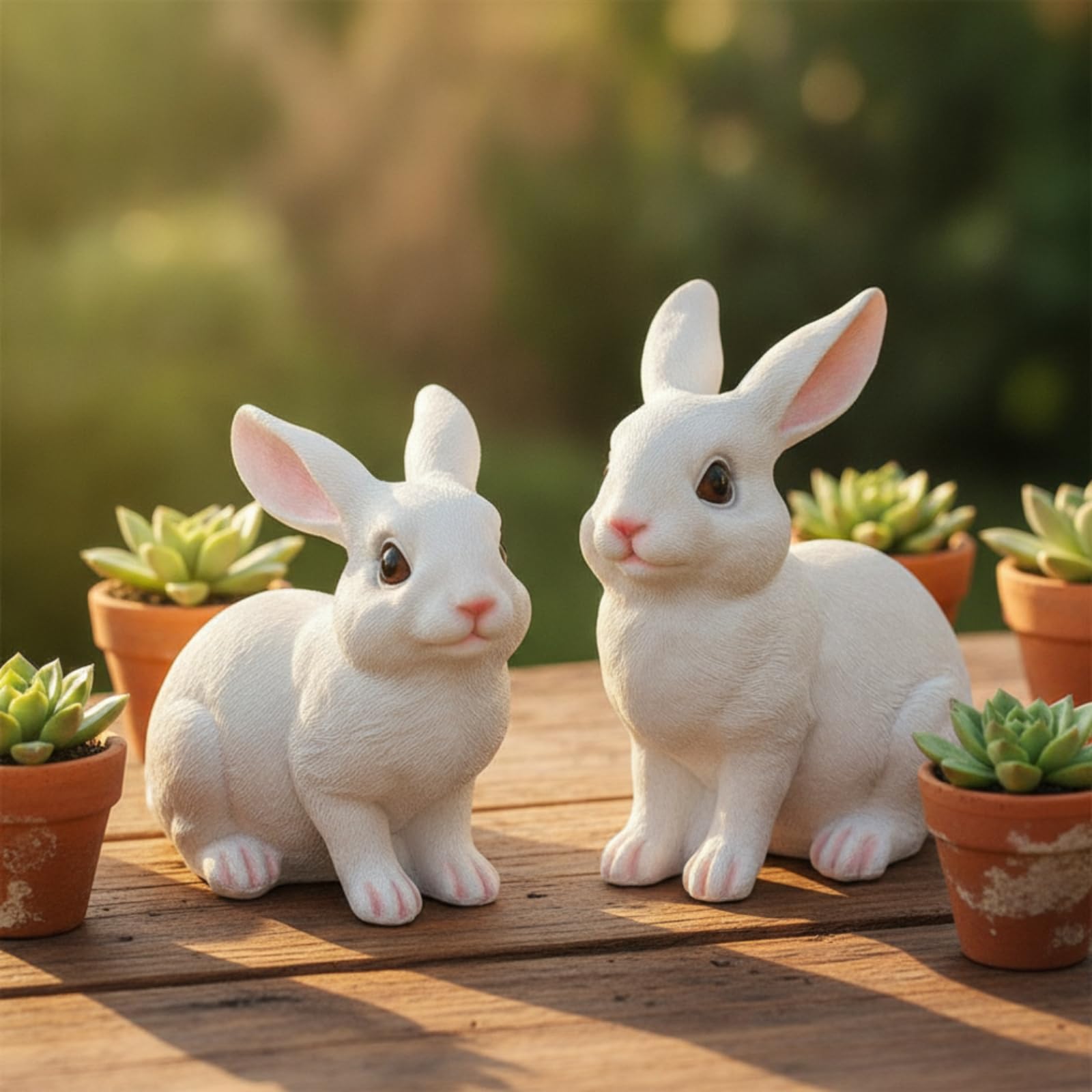 predolo Hasenfigur Weiß Kaninchenfigur Wetterfest Osterhase für Gartenliebhaber, Dekofans, Garten, Terrasse, Wohnzimmer