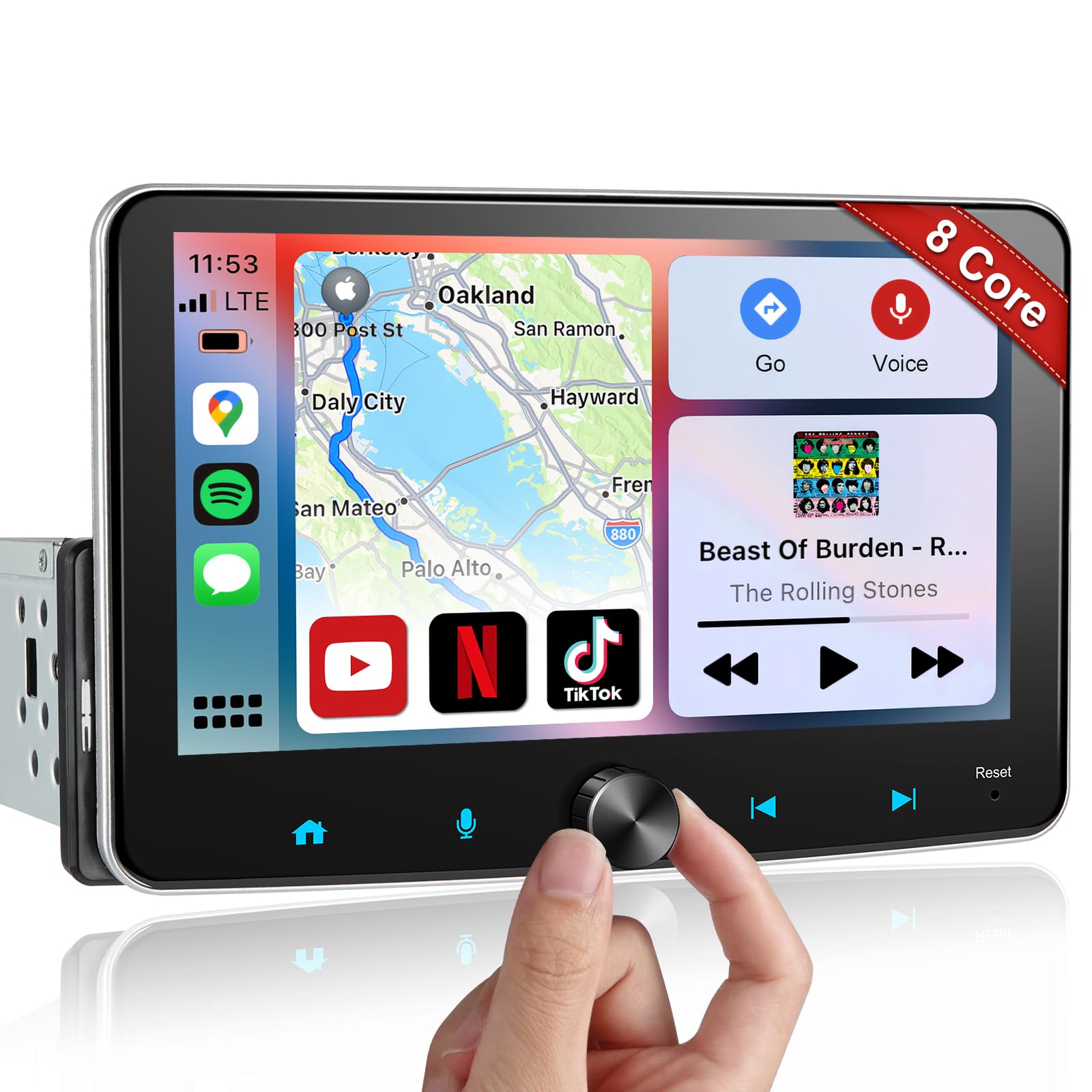 Android Autoradio 1Din Wireless CarPlay Wireless Android Auto Radio mit Bildschirm 7 Zoll 4G+64G 8-Core Car Play Touch Display mit Bluetooth FM/AM RDS WiFi GPS Navi SWC EQ 1 Din