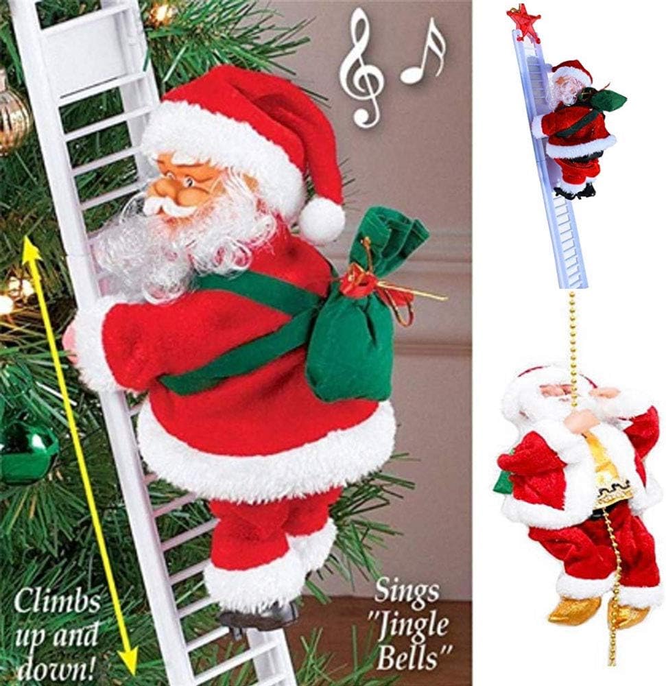 Eubell Electric Climbing Ladder Santa Claus, Christmas Super Climbing Santa Plush Doll Toy Hanging Ornament Tree Indoor Outdoor Holiday Party Home Door Wall Decoration
