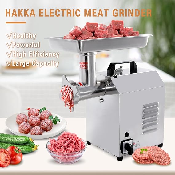 Hakka Electric Meat Grinders Sausage Maker Commercial 550W Heavy Duty Stainless Steel Meat Mincer 80kg/h with Nozzles Attachment (TC8)