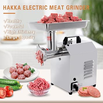 Hakka Electric Meat Grinders Sausage Maker Commercial 550W Heavy Duty Stainless Steel Meat Mincer 80kg/h with Nozzles Attachment (TC8)