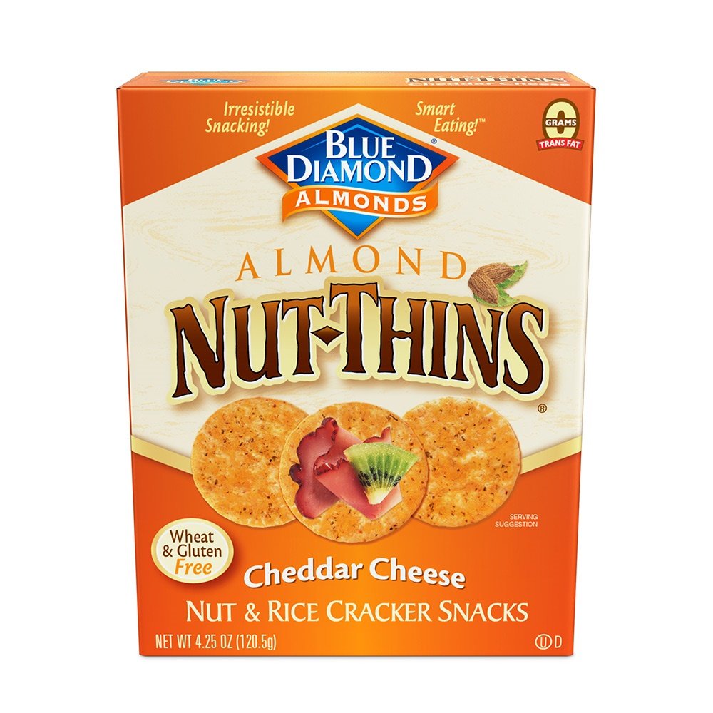 Blue Diamond Almond Nut-Thins Cracker Snacks, Cheddar Cheese, 120 g Boxes (Pack of 12)