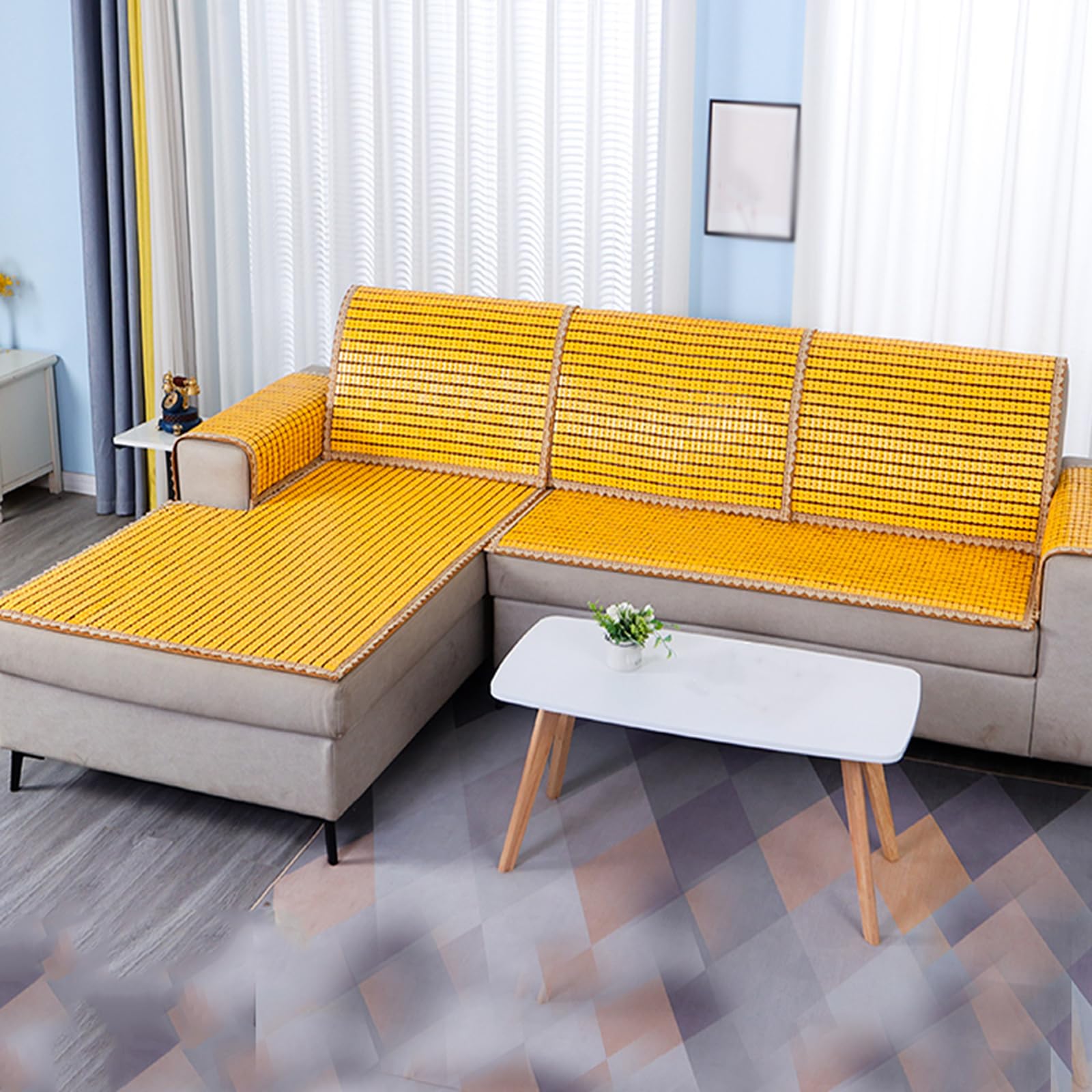 Materassino estivo in bambù, pieghevole, naturale, traspirante, imbottito, per divano letto e pavimento, design salvaspazio, ideale per uso singolo/doppio (40 x 120 cm)