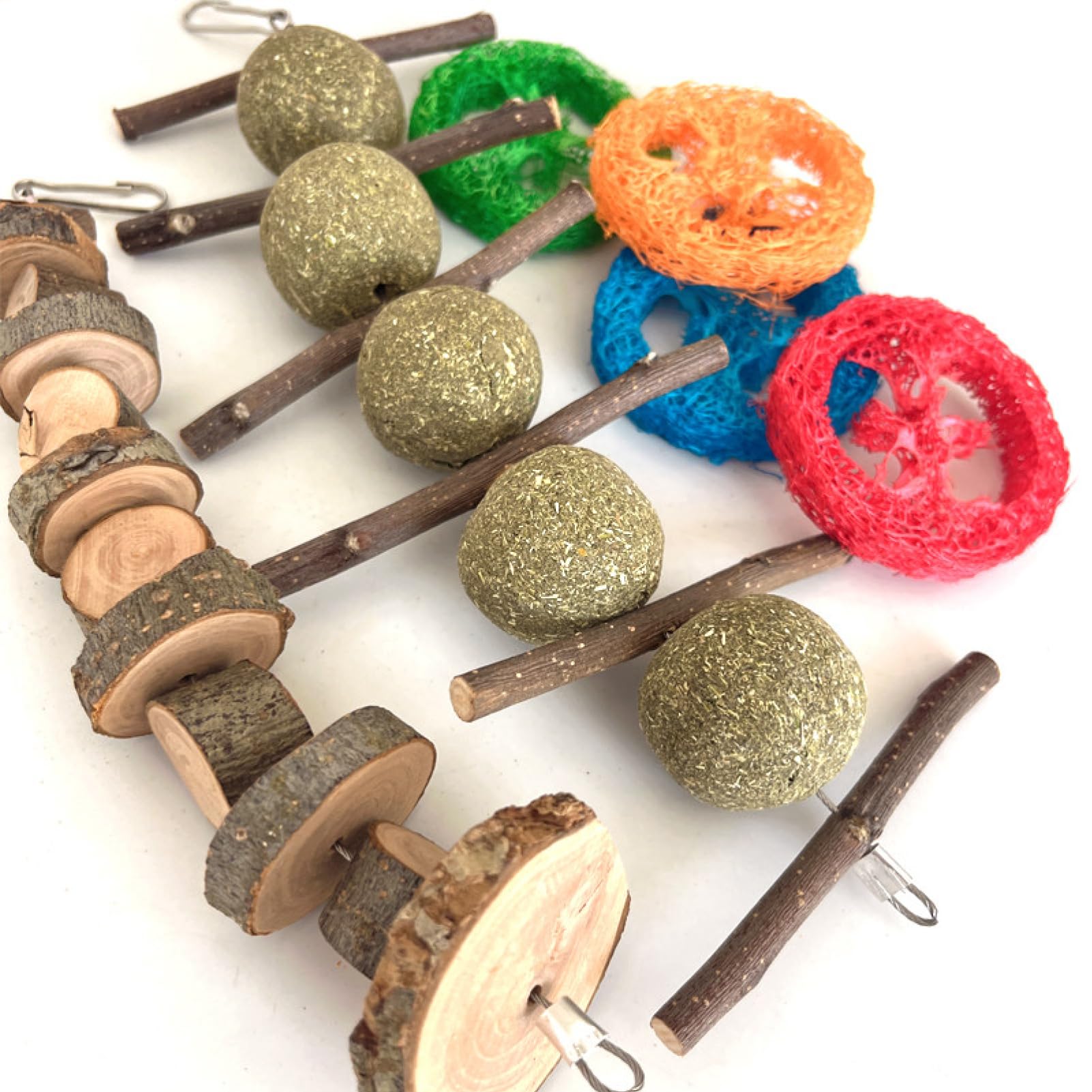 21pcs Juguetes para Conejos, Juguetes Masticables para Conejos, Hámsters, Cobayas Chinchillas, Juegos para Roedores, Palos Heno Timoteo, Palos Manzano, Bolas Ratán para Mascotas con Dientes