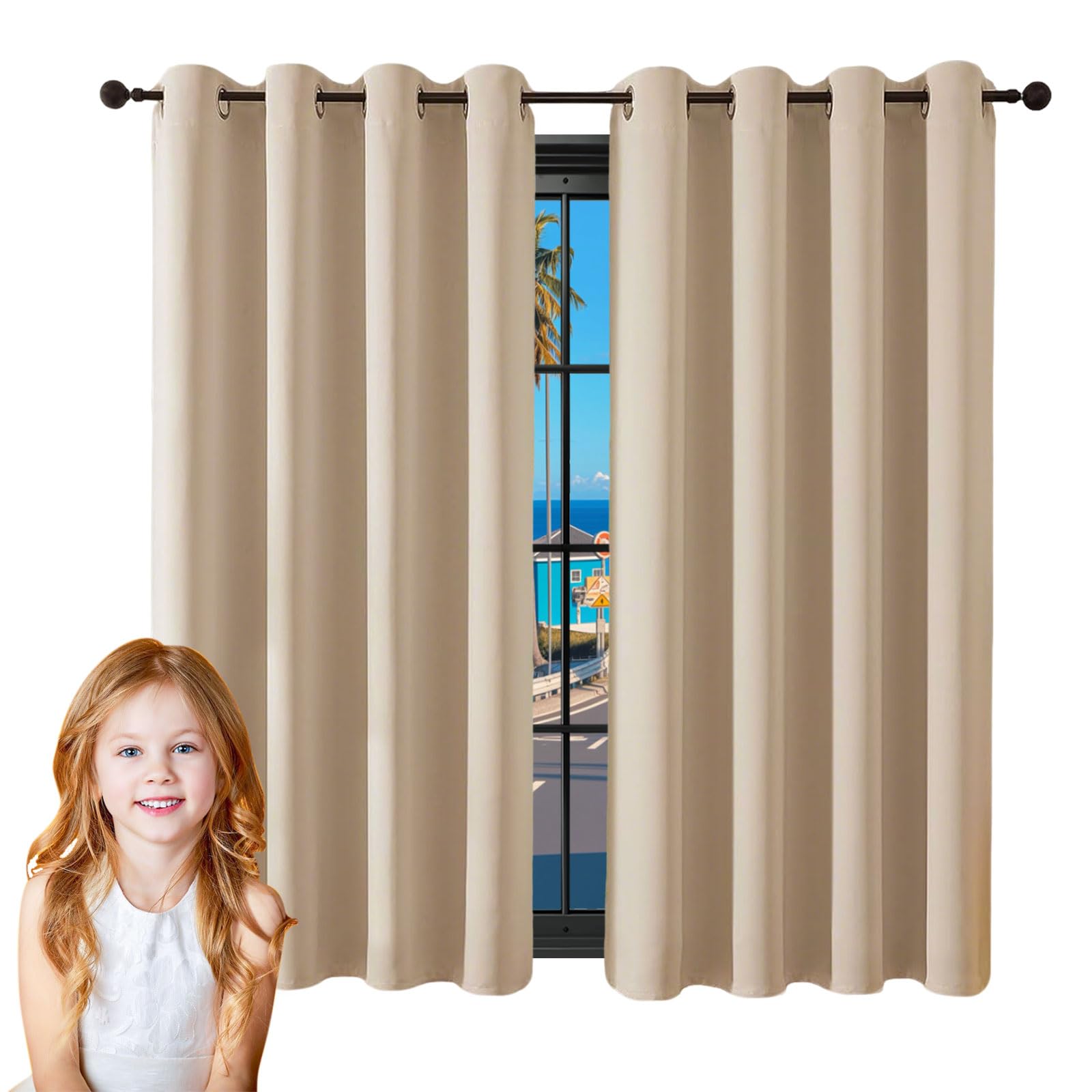 Rideau occultant crème 260x260 cm GUOJUN, isolation haut de gamme pour salon