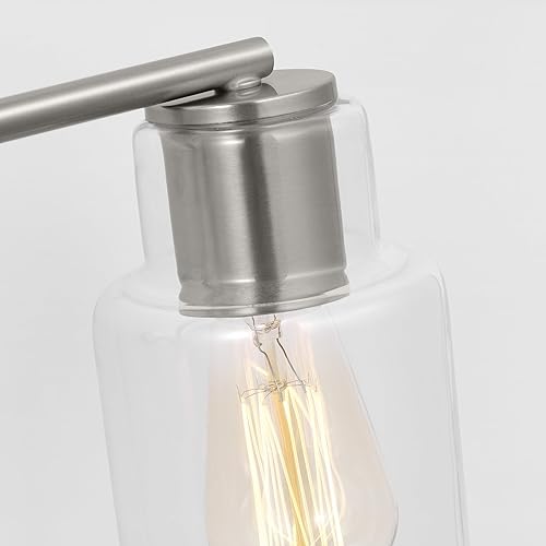 Miniatura 4 de Scott Living Sayward - Aplique de pared de tocador de baño de 3 luces de transición en acabado plateado de acero cepillado con pantallas de vidrio