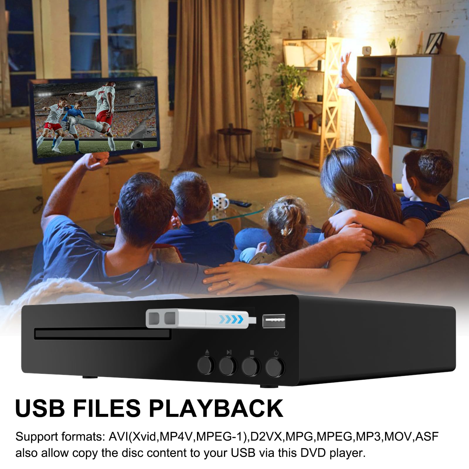 Kompakter DVD-Player für Fernseher, 1080P HDMI DVD Player Regionalfrei | Integrierte HDMI/AV/USB-Anschlüsse, unterstützt NTSC/PAL-System, kompatibel mit Smart-TV/Audiosystem