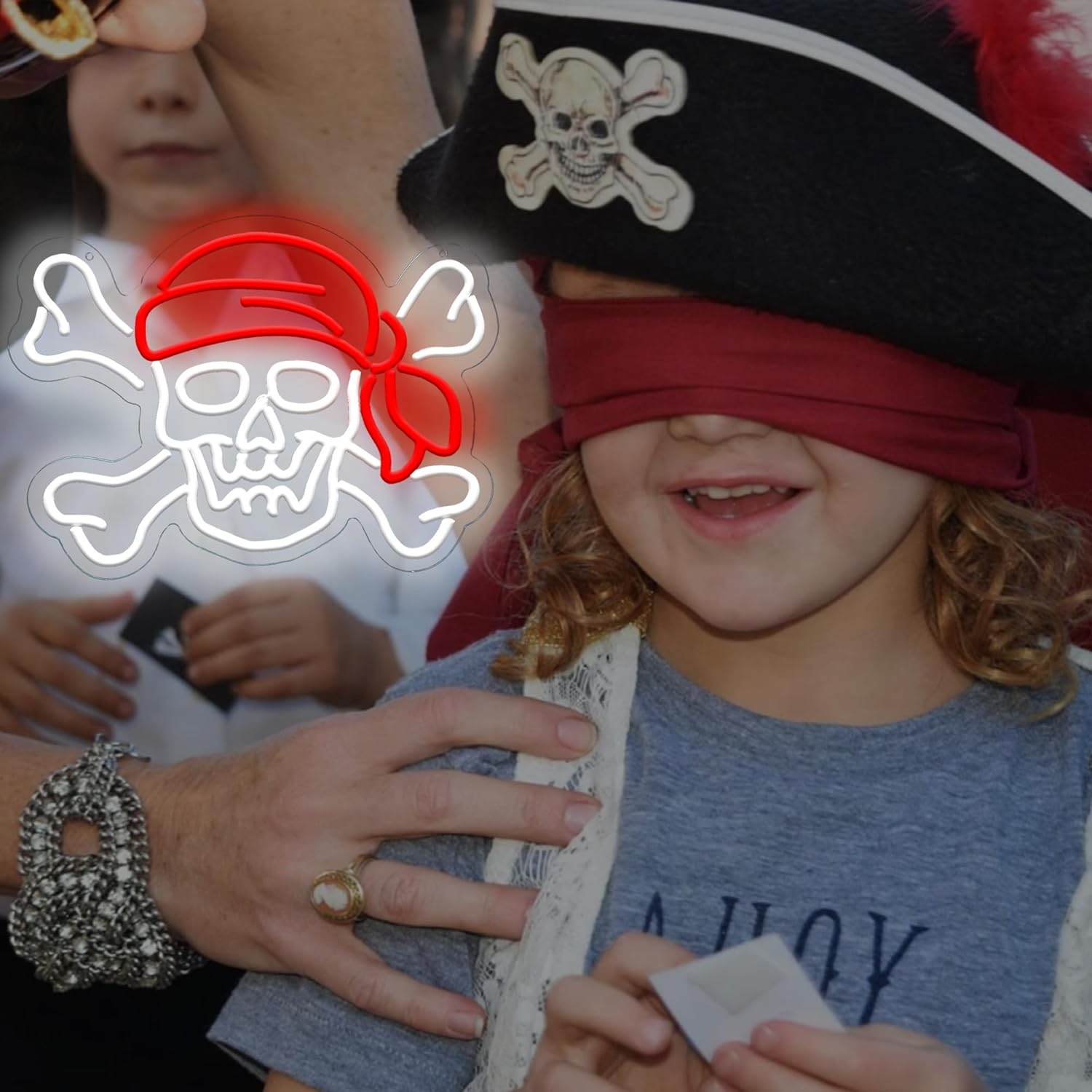 Pirate Neon Sign Pirate LED light design is perfect for room, kids bedroom, bar and party decoration Pirate light can also be used as a gift 16.7 * 12.4 inches