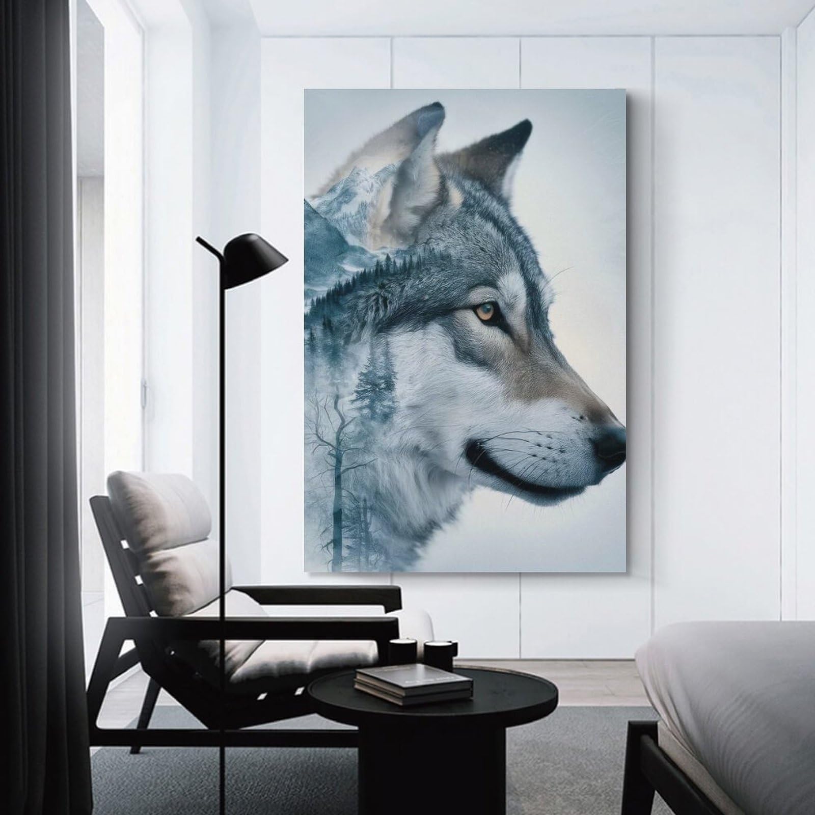 Junmoney Wolf Husky Dog Canvas Art Print 24x36inch(60x90cm), for Calm Bedrooms, Home Corners Or Flats, An Easy Wall Refresh for Bedrooms
