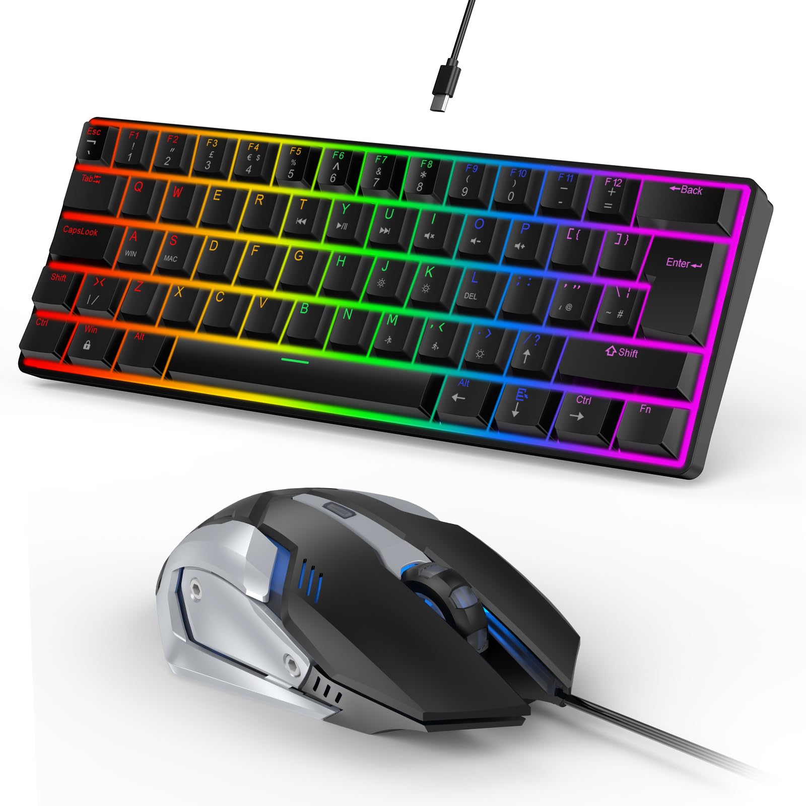 LAMA Combo clavier et souris mécaniques à 60 % pour les jeux, disposition britannique, 61 touches