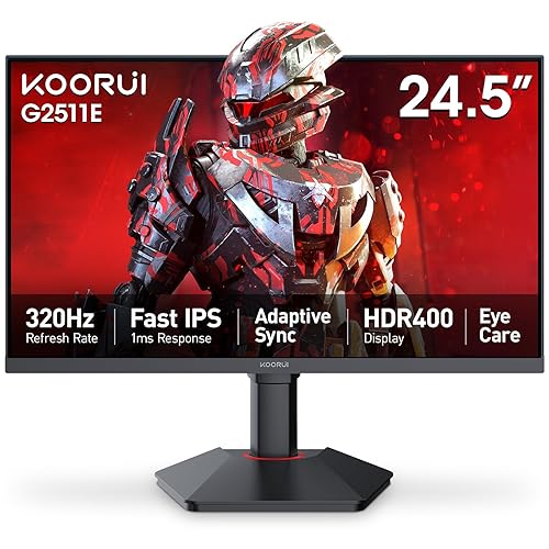KOORUI G2511E 24.5 Inch Gaming Monitor, 320Hz 1ms Fast IPS PC Monitor, FHD 1080P, HDR 400, 95% DCI-P3 Color Gamut, Adaptive Sync Compatible, Ergonomic Stand, HDMI 2.0 & DP 1.4, Black