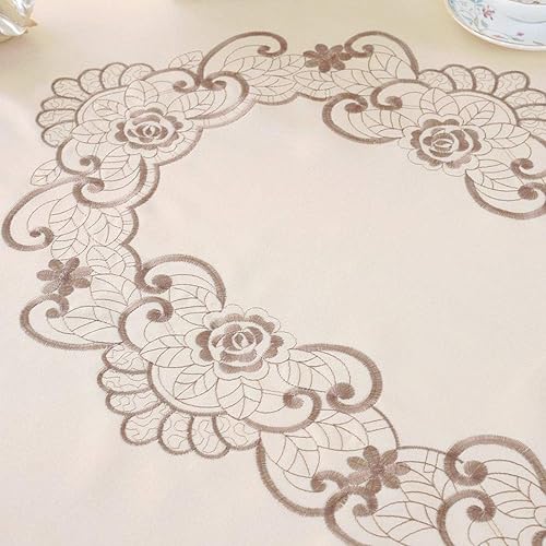 Miniatura 6 de Arzoe Mantel de lujo de 59 x 59 pulgadas, bordado floral marrón, cuadrado, para el hogar, comedor, cocina, boda, fiesta