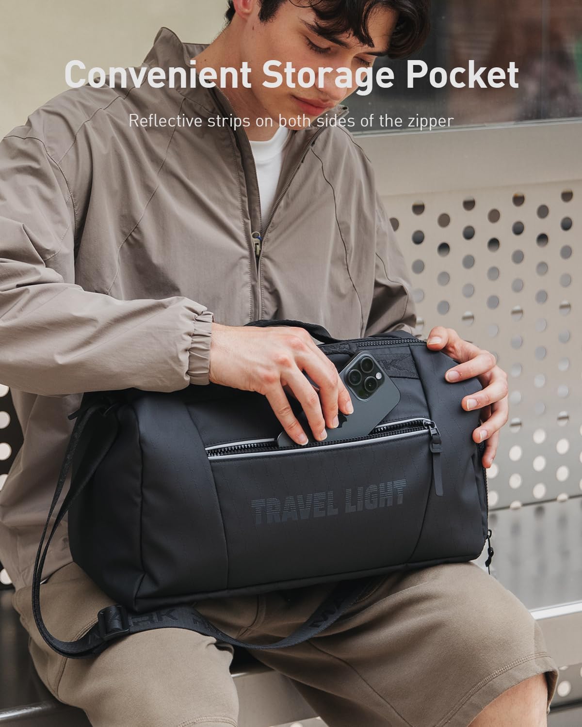 Muzee Compact 17.6L 2-in-1 Daily Commute & Light Gym Bag for Men, Lightweight Waterproof Convertible Carry Duffle Bag with Wet Pocket & Shoe Compartment - Image 3