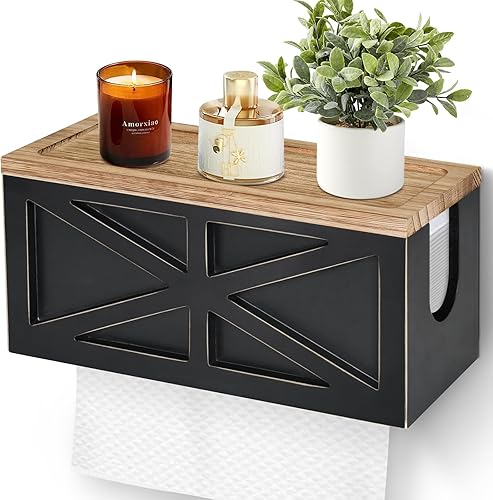 Miniatura 9 de Dispensador de toallas de papel para montaje en pared, soporte para toallas de papel montado en la pared con tapa, madera maciza comercial plegable