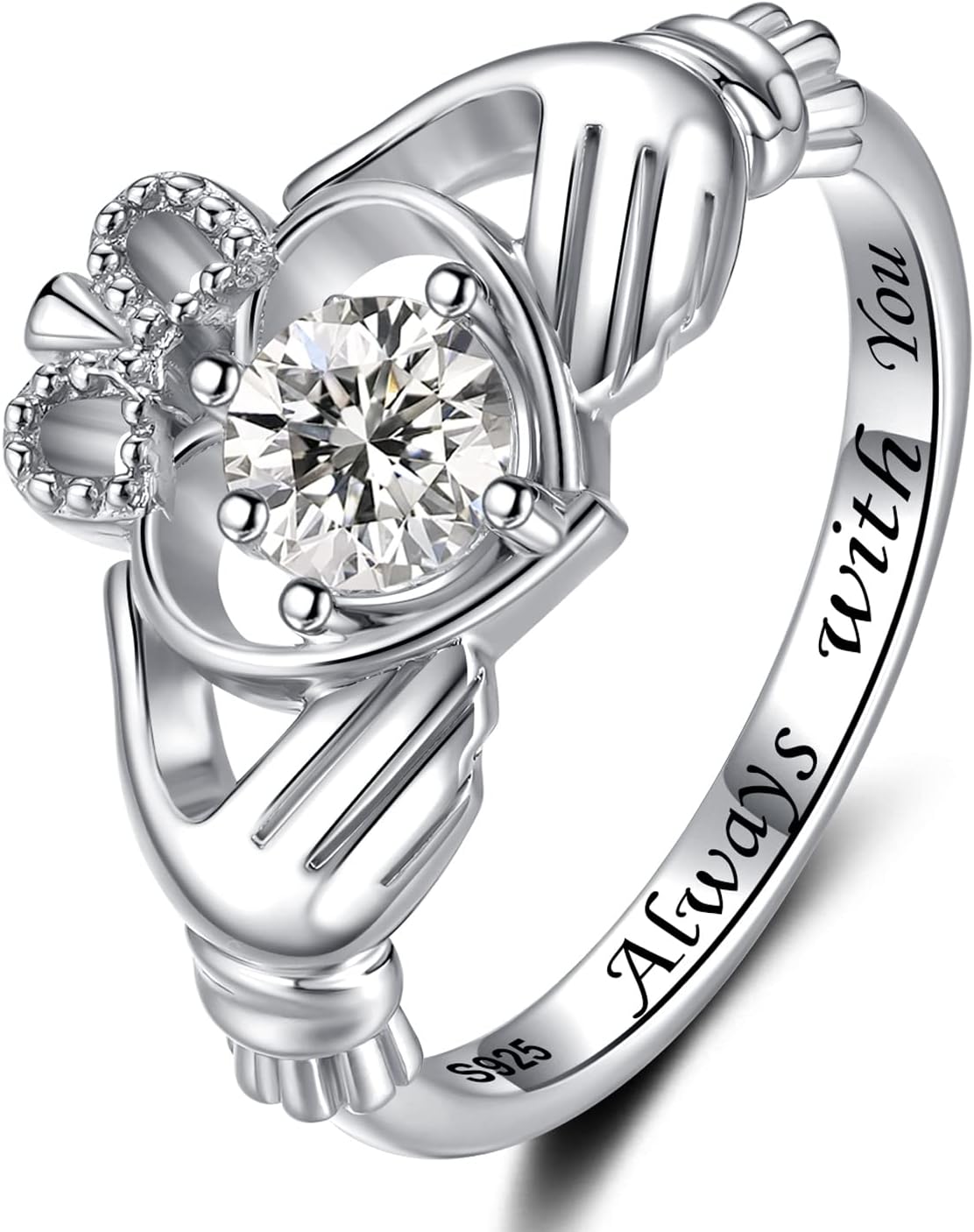 Hug Heart Claddagh Rings for Women - 925 Sterling Silver Irish Claddagh Love Friendship Promise Ring Band Always with You Gift Jewelry