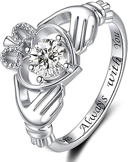 Hug Heart Claddagh Rings for Women - 925 Sterling Silver Irish Claddagh Love Friendship Promise Ring Band Always with You Gift Jewelry