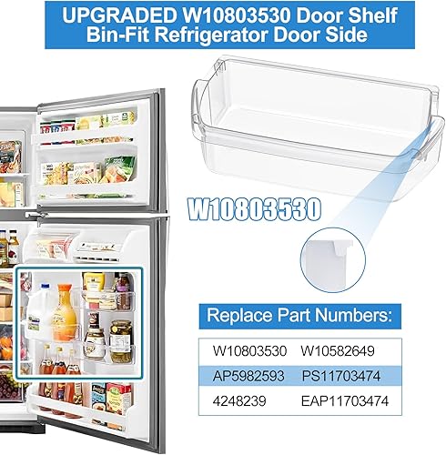 Miniatura 3 de Paquete de 2 W10803530 actualizado para repisa de puerta de refrigerador Whirlpool para estante de puerta de refrigerador Whirlpool, W10582649 para