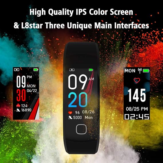 Amazon.com: L8star Reloj inteligente con rastreador de fitness, IP67,  resistente al agua, rastreador de actividad con monitor de frecuencia  cardíaca, pulsera inteligente portátil, monitor de sueño, contador de  pasos, podómetro, reloj para