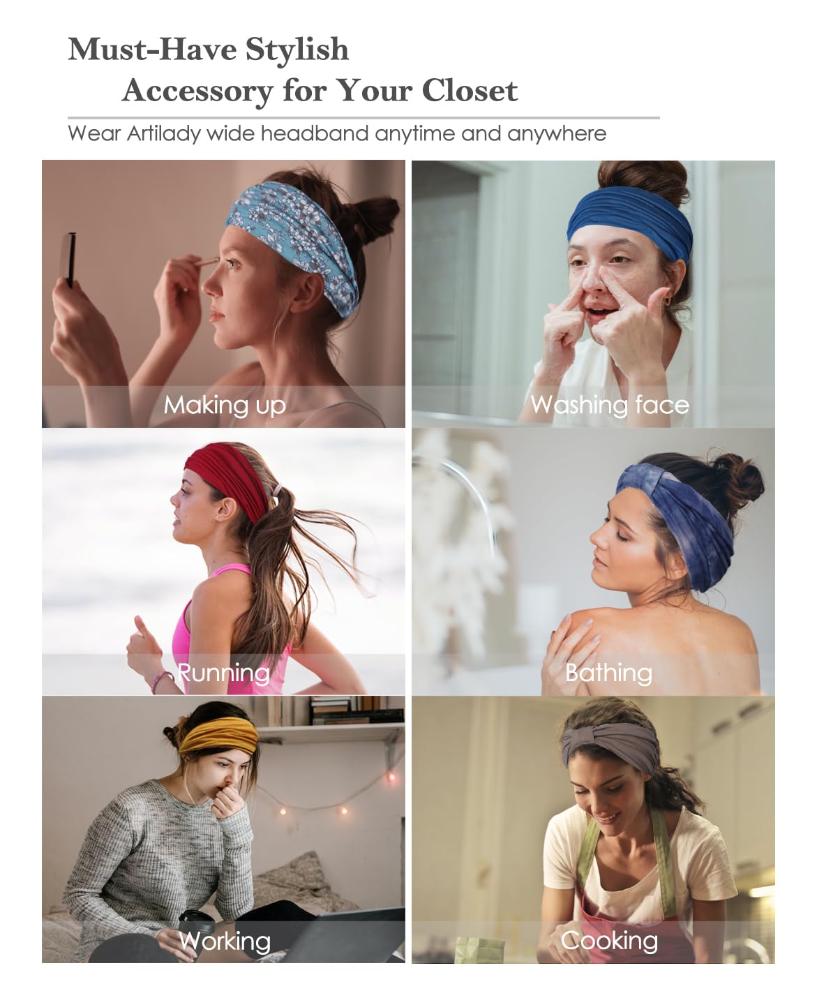 Artilady Diademas anchas para mujer, teñido anudado, turbante bohemio, bandas para el cabello anudadas, suaves, elásticas, antideslizantes, accesorios para el cabello, 6 unidades