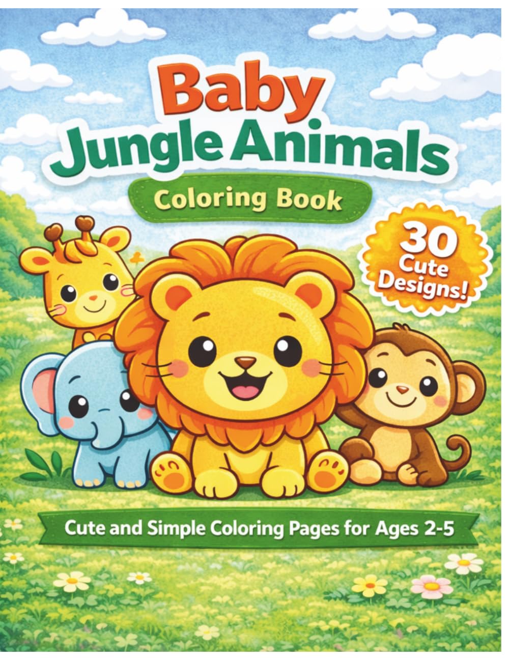 Baby Jungle Animals Coloring Book: Cute and Simple Jungle Animal Coloring Pages for Kids Ages 2–5